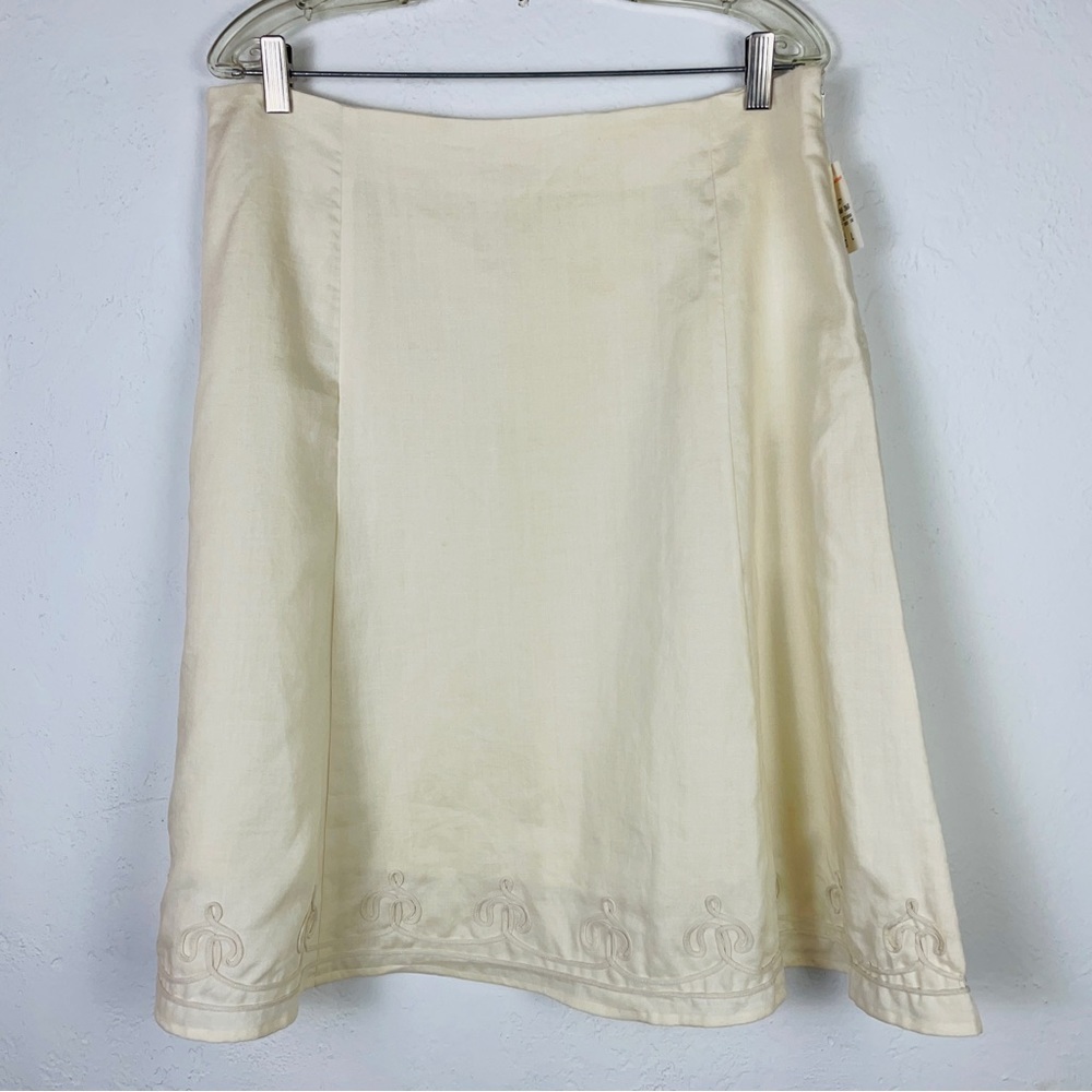 Vintage ISAAC MIZRAHI Linen A-Line Skirt sartouche cream off white ivory NWT